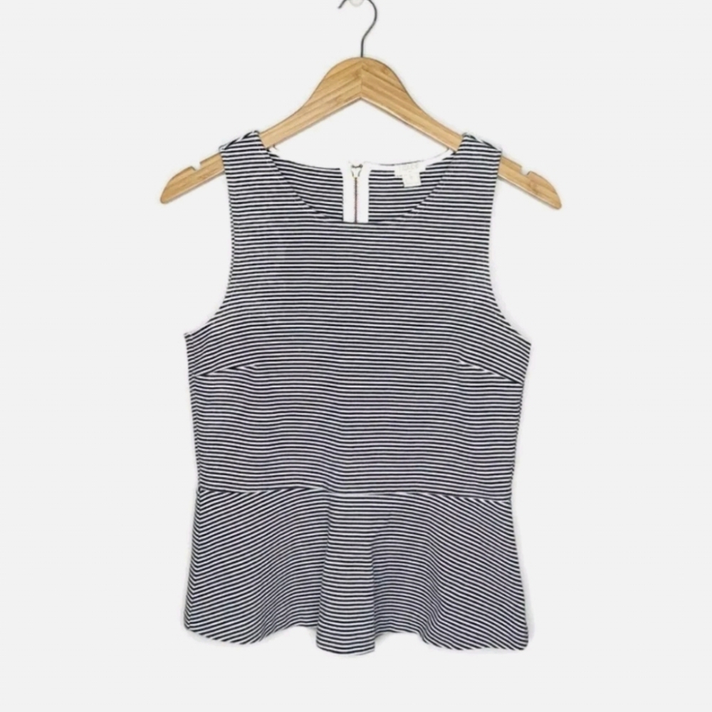 J. Crew Black and White Striped Peplum Tank Top